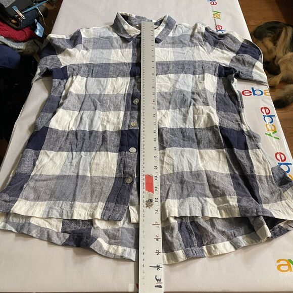 Soft Surroundings Carreaux Shirt Tunic Linen Blend Plaid 3/4 Sleeve Zip Back XL - Picture 7 of 8
